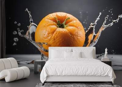 realistic orange splash and fruit Wall mural