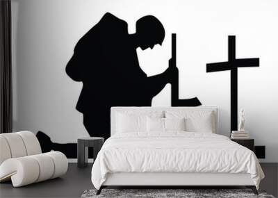 silhouette soldier kneeling next grave vectror Wall mural