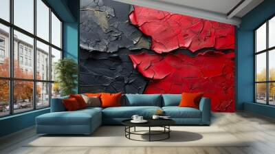 A bold abstract texture with striking red and black color scheme and rough edges Wall mural