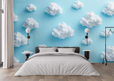 A minimalist cloud pattern on a light blue background Wall mural