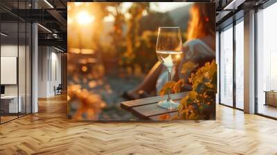 A person enjoying a glass of wine on a sunny terrace Wall mural