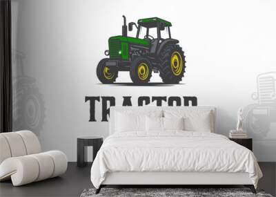 agricultural tractor logo in green color on white background Wall mural