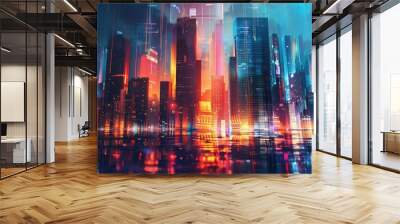 Futuristic cityscape with holographic skyscrapers Wall mural