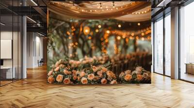 Garden wedding stage with cascading flowers and lights  Wall mural