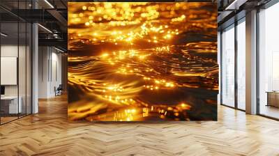 Golden Water Surface with Glowing Lights Wall mural