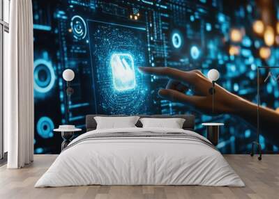 hand is touching hologram screen Wall mural