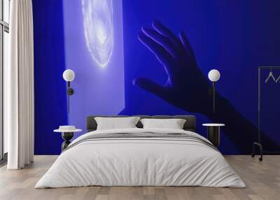 hand is touching hologram screen Wall mural