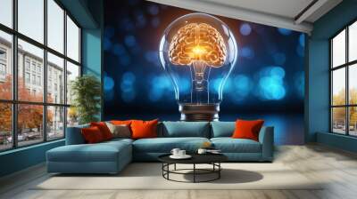 illustration of a light bulb with a glowing brain inside, depicting an advanced and creative imagina Wall mural