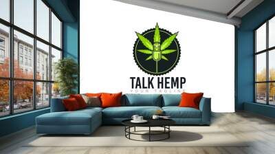 logo talk hemp, with microphon and cannabis  vector Wall mural