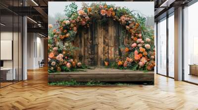 minimalist hoop decorated with flowers and greenery for an elegant wedding backdrop Wall mural