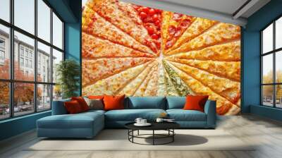 Pizza slices arranged in a circular gradient pattern Wall mural