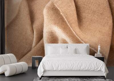 Natural wool beige fabric. Cashmere, wool. Texture of natural wool fabric. Knitwear. Wall mural