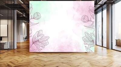 watercolor painted background with hand drawn flowers Wall mural