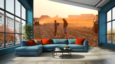 Farmers talking on field Wall mural