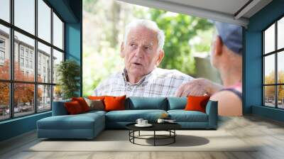 Two senior men talking in park Wall mural