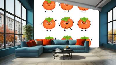 Cute persimmon characters set  with different emitions vector il Wall mural