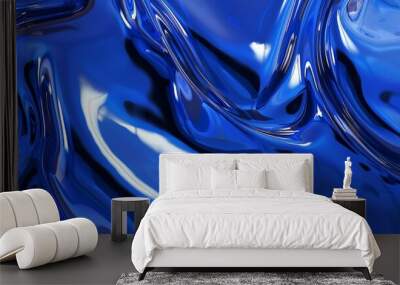 Glossy cobalt blue surface reflecting a subtle light, sleek and modern Wall mural