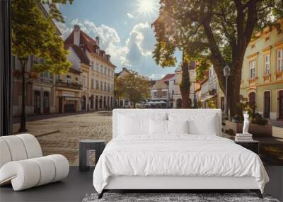 Traditional market square in a European city with historical facades Wall mural