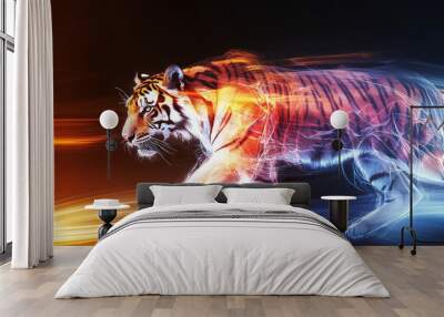 Transparent animal in motion, with a blur effect and light trails, Wall mural