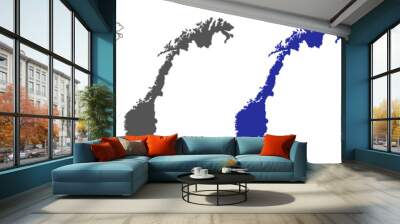 Norway map in outline, grey color, blue color, dotted style. Wall mural