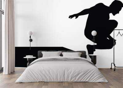 Parkour silhouette illustration. People jump pose full body. Wall mural