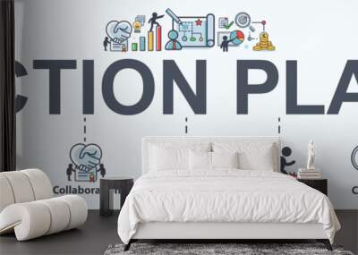 Action plan banner web icon for business and marketing. objective, strategy, Collaboration, Schedule, Plan and implementation. Minimal vector infographic. Wall mural