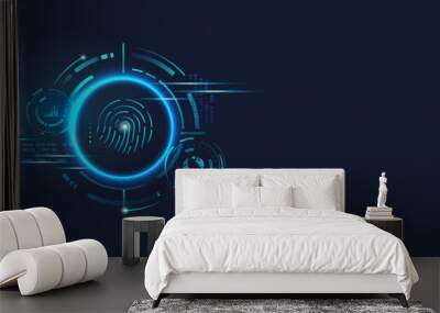 Cyber security and data protection concept banner with global sign, fingerprint and privacy policy. Abstract futuristic technology with blue background. Wall mural