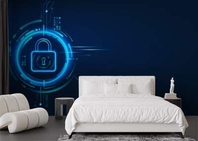 Data security concept design for personal privacy, data protection, and cyber security. Padlock with Keyhole icon on blue background. Wall mural