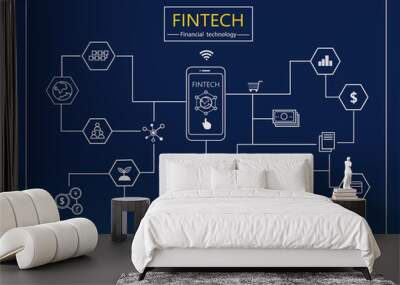 Fintech - Financial Technology and blockchain on diagram. Financial technology and Business investment infographic. Vector illustration. Wall mural