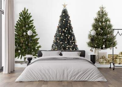 Christmas tree and decorations isolated Wall mural