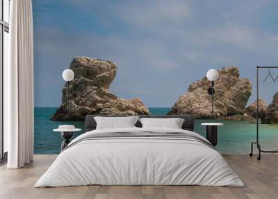 Rock and sea. Photo of two sisters beach (Spiaggia delle due Sorelle), Monte Conero in the adriatic sea. Wall mural