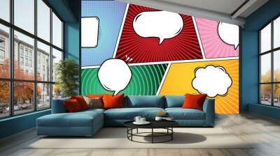 Speech bubbles comic panels in various colors and angles. Wall mural