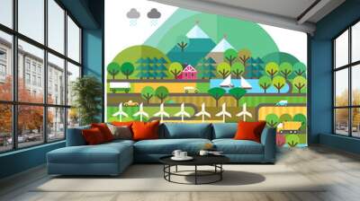 Mountain landscape. Ecological holidays. The development of agriculture. Valley. Transport connection. Lodge. Country house Wall mural