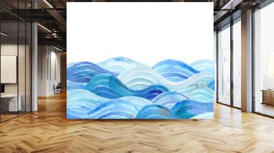 Watercolor sea. Seamless pattern. Horizontal border. Blue waves in the ocean. Wall mural