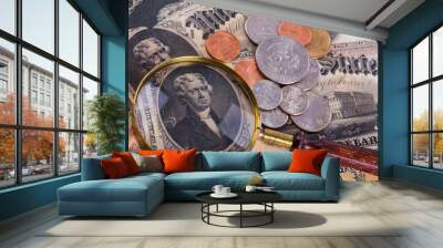 american silver dollars on the one dollar bills Wall mural