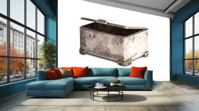 Old silver metallic retro casket over white background Wall mural