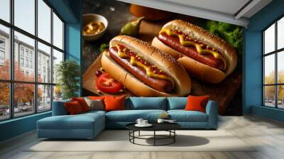 hot dog with mustard and ketchup Wall mural