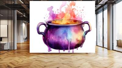 watercolor witch cauldron, isolate on white background Wall mural