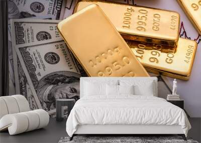 Gold bullion and money Wall mural