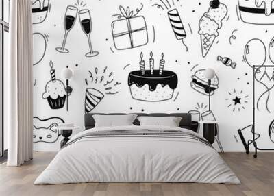 birthday pattern in doodle style. vector cute illustration Wall mural