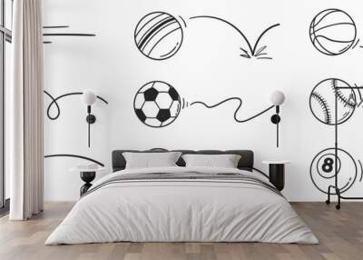 hand drawn doodle sports ball rebound set vector illustration Wall mural