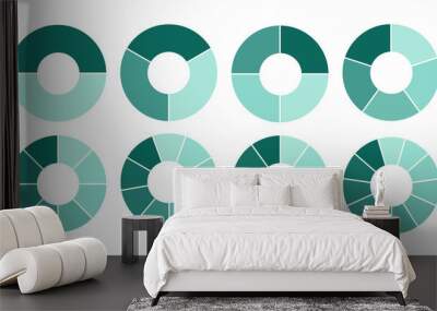 Set of segmented circles isolated on white background. A different number of sectors divides the circle into equal parts. Wall mural