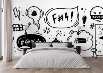 Set of speech bubbles of curses hand drawn in doodle styleм  Wall mural