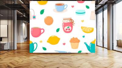 Tea pattern. vector illustration in multage style Wall mural