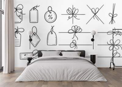 WebA line of bows on a ribbon to decorate a gift. doodle style ropes, simple thin Wall mural