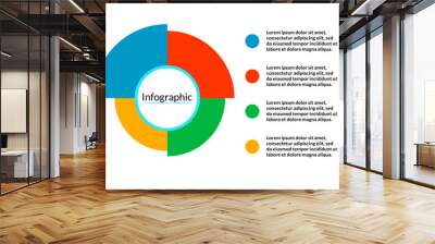 Bright Infographic diagram data visualization template with 4 options (steps) and place for text. Design for process chart, report, banner, workflow, presentation. Editable Vector EPS 10 illustration Wall mural