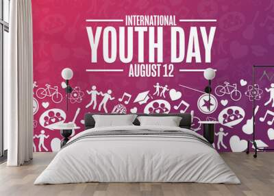 International Youth Day. August 12. Holiday concept. Template for background, banner, card, poster with text inscription. Vector EPS10 illustration. Wall mural