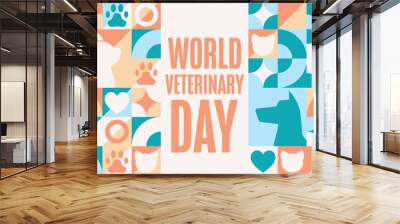 World Veterinary Day. Holiday concept. Template for background, banner, card, poster with text inscription. Vector EPS10 illustration. Wall mural