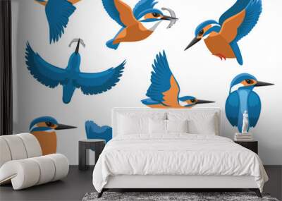 Kingfisher Bird Various Poses Sequence Cartoon Vector Character Wall mural