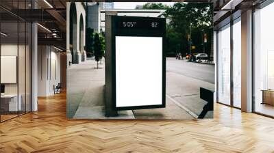 Bus station billboard with blank copy space screen for advertising text message or promotional content, empty mock up Lightbox for information, stop shelter clear poster display in urban city street Wall mural